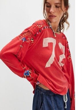 NWOT Free People We The Free Lilith Tee in Red Combo